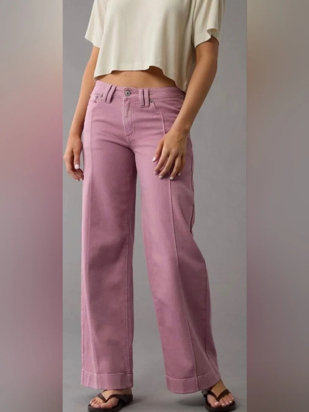 Cute American Eagle Outfitters Mauve Stretch Wide-Leg Utility Jeans, Sz 6! 🍁 - Picture 1 of 8